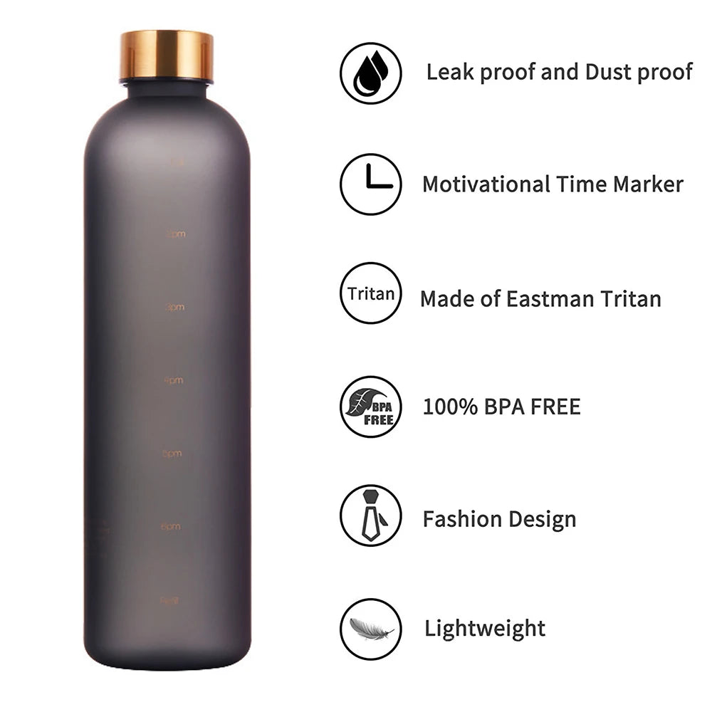 Leakproof 32Oz Portable Water Bottle with Time Marker